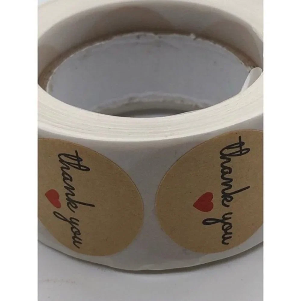 Thank You Stickers‎ Kraft Paper with Red Heart 500p
